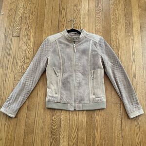 Stylish Beige Perforated Leather Jacket